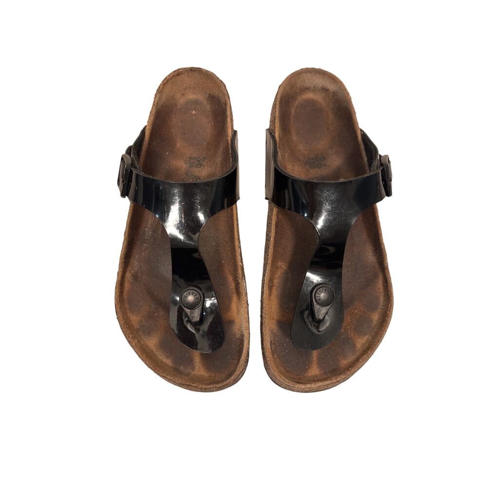 Birkenstock Thong Sandals Womens EU 36 US 5 Black Patent Gizeh Birko-Flor Cork
